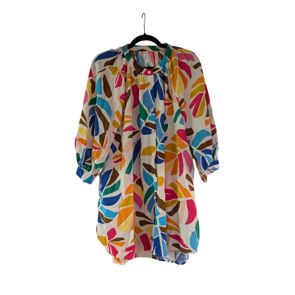Tabitha Brown Target Oversized button up Womens‎ M Tropical Leaf Print Pockets